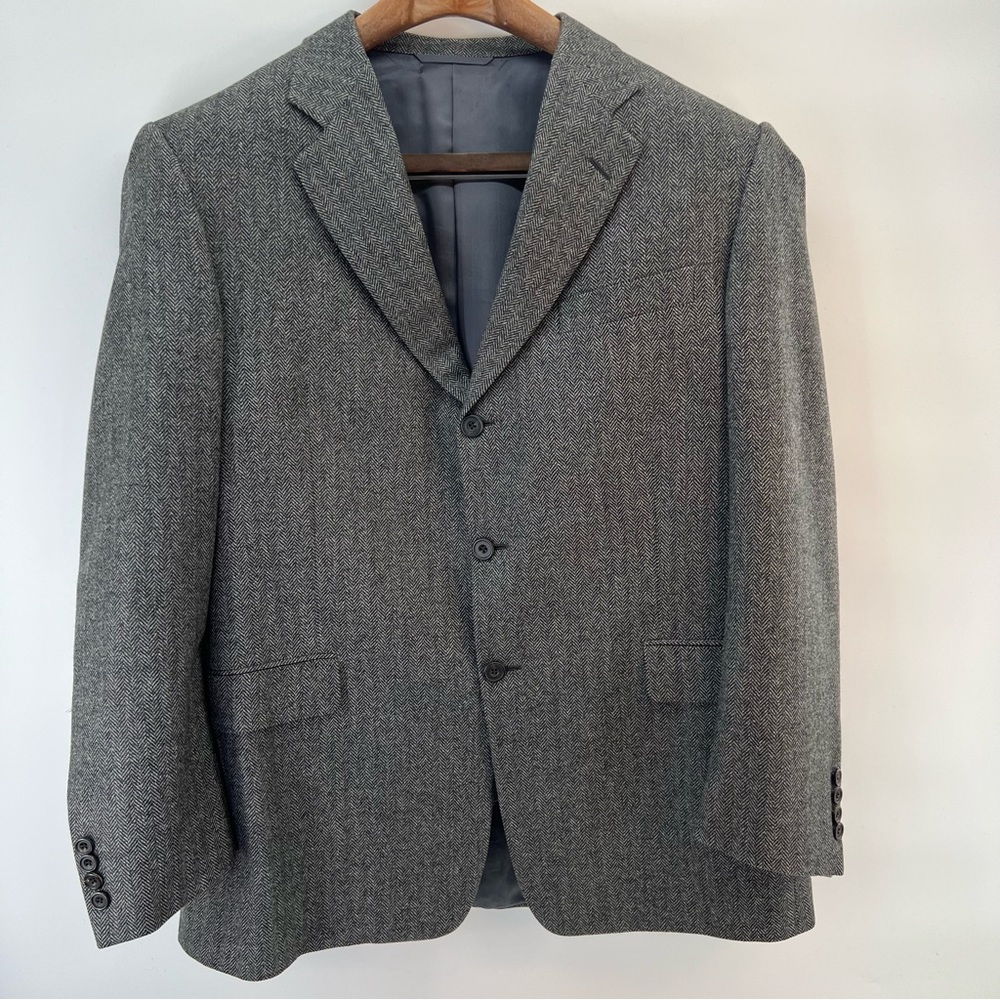 Wool cashmere Blazer & Pants Herringbone Black 43R‎ 36R Corpcore Hickey freeman